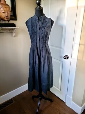 Sleeveless Charcoal Lace-Trim Midi Dress